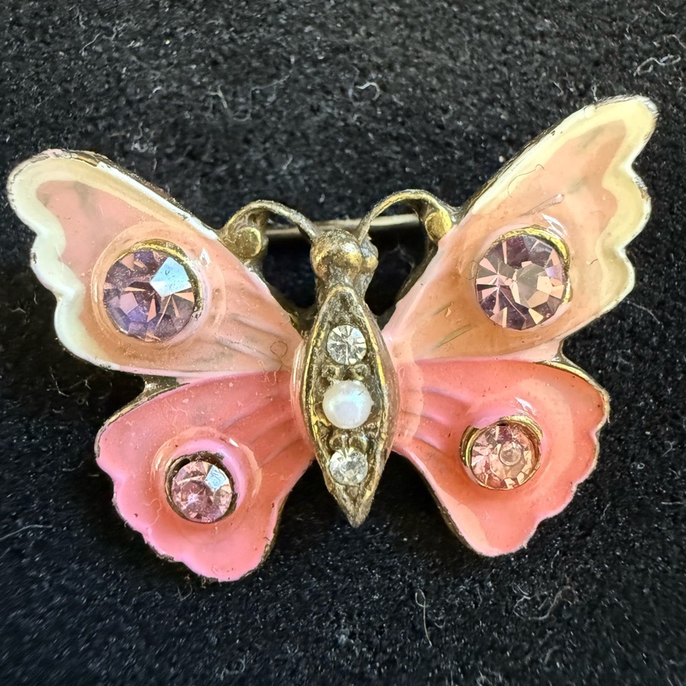 Vintage Pink Enamel Butterfly Brooch by Gerard Yosca